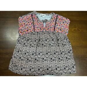 Savanna Jana Floral Embroidered Top Women Large Western Boho Southwest Peasant